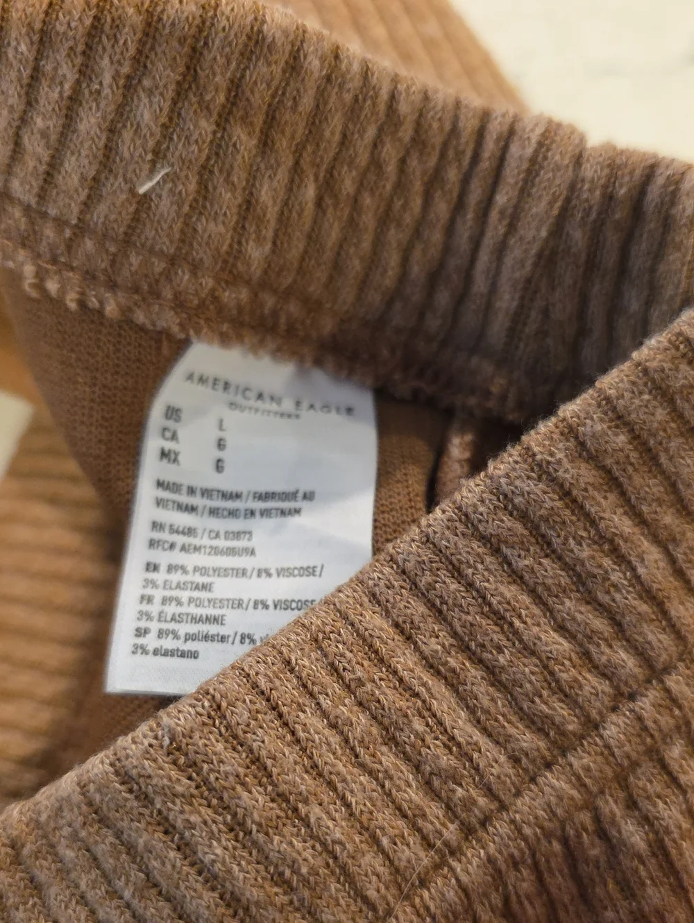 Womens Size Large American Eagle Outfitters Ribbed Flare Pants - Brown